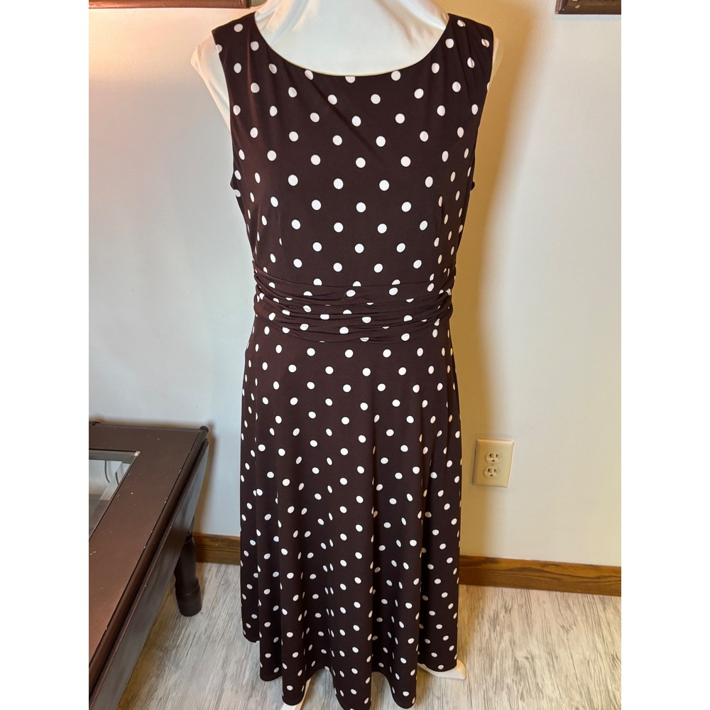 Y2K‎ Jessica Howard Dress Brown White Polka Dot Sleeveless Midi Career Casual - Picture 14 of 16